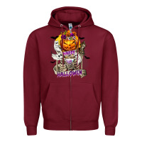 Burgundy Happy Halloween with Skeleton Zipper Hoodie - texasbilliewilder