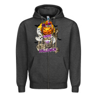 Charcoal Heather Happy Halloween with Skeleton Zipper Hoodie - texasbilliewilder