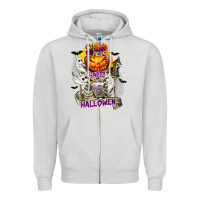 Dove Grey Happy Halloween with Skeleton Zipper Hoodie - texasbilliewilder