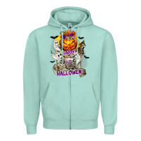 Seafoam Happy Halloween with Skeleton Zipper Hoodie - texasbilliewilder