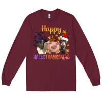 Burgundy Happy Hallothanksmas Farm Animal Long Sleeve Tee - BundleAndBundleShop