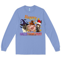 Colony Blue Happy Hallothanksmas Farm Animal Long Sleeve Tee - BundleAndBundleShop