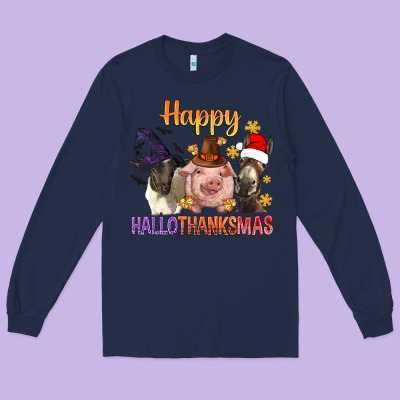 Happy Hallothanksmas Farm Animal Long Sleeve Tee Designed By Bundleandbundleshop