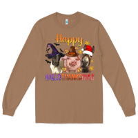 Toasted Coconut Happy Hallothanksmas Farm Animal Long Sleeve Tee - BundleAndBundleShop