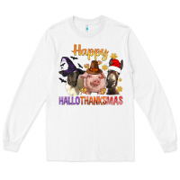 White Happy Hallothanksmas Farm Animal Long Sleeve Tee - BundleAndBundleShop