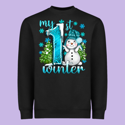 My 1 St Winter With Cute Snowman Heavyweight Sweatshirt Designed By Bundleandbundleshop