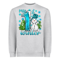 Heather Grey My 1 St Winter With Cute Snowman Heavyweight Sweatshirt - BundleAndBundleShop