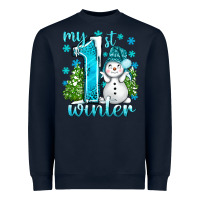 Navy My 1 St Winter With Cute Snowman Heavyweight Sweatshirt - BundleAndBundleShop