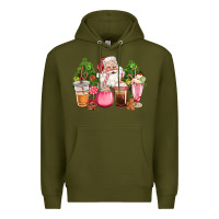 Army Green pink christmas santa coffe cups Premium Hoodie - CowGirlArtShop