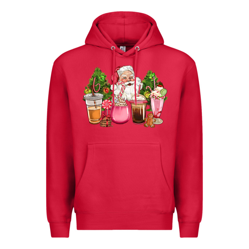 Pink Christmas Santa Coffe Cups Premium Hoodie by CowGirlArtShop | Teevron