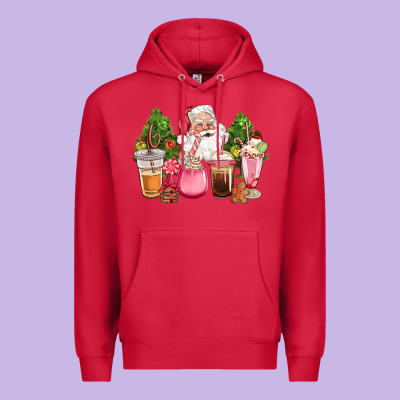 Pink Christmas Santa Coffe Cups Premium Hoodie Designed By Cowgirlartshop