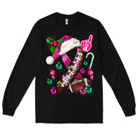 Black Pink Christmas Breast Cancer Ribbon Football Long Sleeve Tee - BundleAndBundleShop