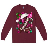 Burgundy Pink Christmas Breast Cancer Ribbon Football Long Sleeve Tee - BundleAndBundleShop