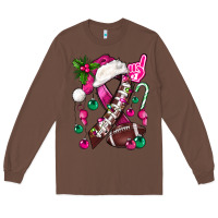 Chestnut Pink Christmas Breast Cancer Ribbon Football Long Sleeve Tee - BundleAndBundleShop