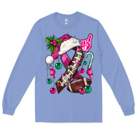 Colony Blue Pink Christmas Breast Cancer Ribbon Football Long Sleeve Tee - BundleAndBundleShop