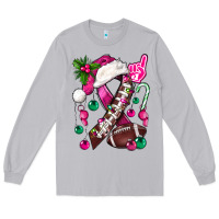Moon Dust Pink Christmas Breast Cancer Ribbon Football Long Sleeve Tee - BundleAndBundleShop