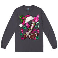 Smoke Pink Christmas Breast Cancer Ribbon Football Long Sleeve Tee - BundleAndBundleShop