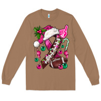 Toasted Coconut Pink Christmas Breast Cancer Ribbon Football Long Sleeve Tee - BundleAndBundleShop