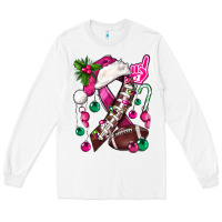 White Pink Christmas Breast Cancer Ribbon Football Long Sleeve Tee - BundleAndBundleShop