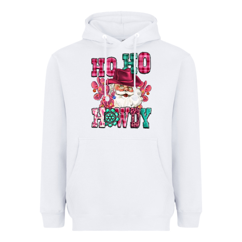 Ho Ho Howdy Santa Pink Christmas Heavyweight Hoodie by CowGirlArtShop | Teevron
