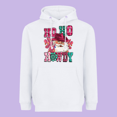 Ho Ho Howdy Santa Pink Christmas Heavyweight Hoodie Designed By Cowgirlartshop