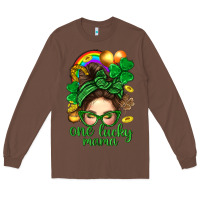 Chestnut St. Patrick Messy Bun One Luck Mama With Clover Long Sleeve Tee - BundleAndBundleShop