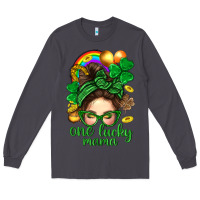 Smoke St. Patrick Messy Bun One Luck Mama With Clover Long Sleeve Tee - BundleAndBundleShop