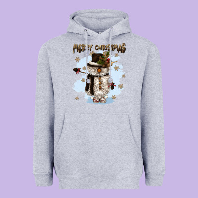 Merry Christmas Snowman Heavyweight Hoodie Designed By Cowgirlartshop