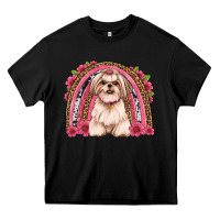 Black shih tzu floral rainbow Heavy Core Tee - JahusDesignShop