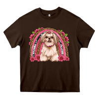 Chocolate Brown shih tzu floral rainbow Heavy Core Tee - JahusDesignShop
