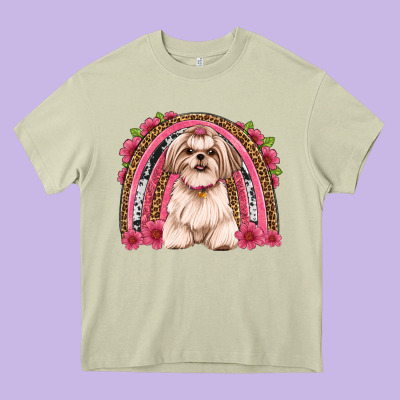 Shih Tzu Floral Rainbow Heavy Core Tee Designed By Jahusdesignshop