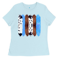Baby Blue Western Farm Life Cowhide Wood Blue Glitter Brush Stroke Ladies Tee - Bettercallsaul