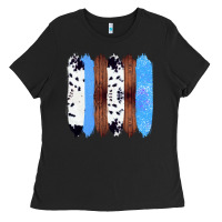 Black Western Farm Life Cowhide Wood Blue Glitter Brush Stroke Ladies Tee - Bettercallsaul