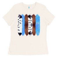 Bone Western Farm Life Cowhide Wood Blue Glitter Brush Stroke Ladies Tee - Bettercallsaul