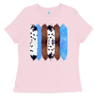 Bubblegum Pink Western Farm Life Cowhide Wood Blue Glitter Brush Stroke Ladies Tee - Bettercallsaul