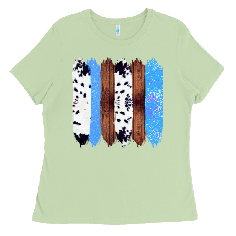 Western Farm Life Cowhide Wood Blue Glitter Brush Stroke Ladies Tee by Bettercallsaul | Teevron