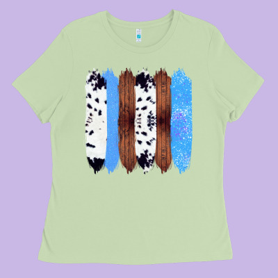 Western Farm Life Cowhide Wood Blue Glitter Brush Stroke Ladies Tee Designed By Bettercallsaul