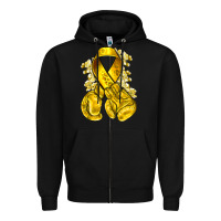 Black Childhood Cancer yellow ribbon with boxing gloves Zipper Hoodie - NancyCooperArtShop