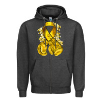 Charcoal Heather Childhood Cancer yellow ribbon with boxing gloves Zipper Hoodie - NancyCooperArtShop