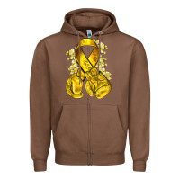 Chestnut Childhood Cancer yellow ribbon with boxing gloves Zipper Hoodie - NancyCooperArtShop