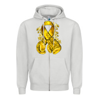 Dove Grey Childhood Cancer yellow ribbon with boxing gloves Zipper Hoodie - NancyCooperArtShop