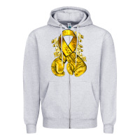 Childhood Cancer Yellow Ribbon With Boxing Gloves Zipper Hoodie | Teevron