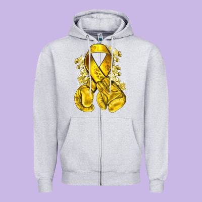 Childhood Cancer Yellow Ribbon With Boxing Gloves Zipper Hoodie Designed By Nancycooperartshop