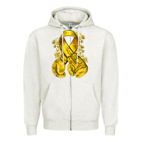 Oatmeal Heather Childhood Cancer yellow ribbon with boxing gloves Zipper Hoodie - NancyCooperArtShop