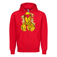 Red Childhood Cancer yellow ribbon with boxing gloves Zipper Hoodie - NancyCooperArtShop