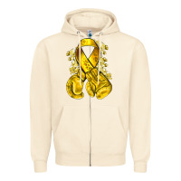 Sandshell Childhood Cancer yellow ribbon with boxing gloves Zipper Hoodie - NancyCooperArtShop
