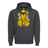 Smoke Childhood Cancer yellow ribbon with boxing gloves Zipper Hoodie - NancyCooperArtShop