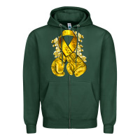 Sports Green Childhood Cancer yellow ribbon with boxing gloves Zipper Hoodie - NancyCooperArtShop