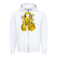 White Childhood Cancer yellow ribbon with boxing gloves Zipper Hoodie - NancyCooperArtShop