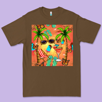 Summer Slipper And Cocktail Seamless Pattern Premium Tee Designed By Bundleandbundleshop